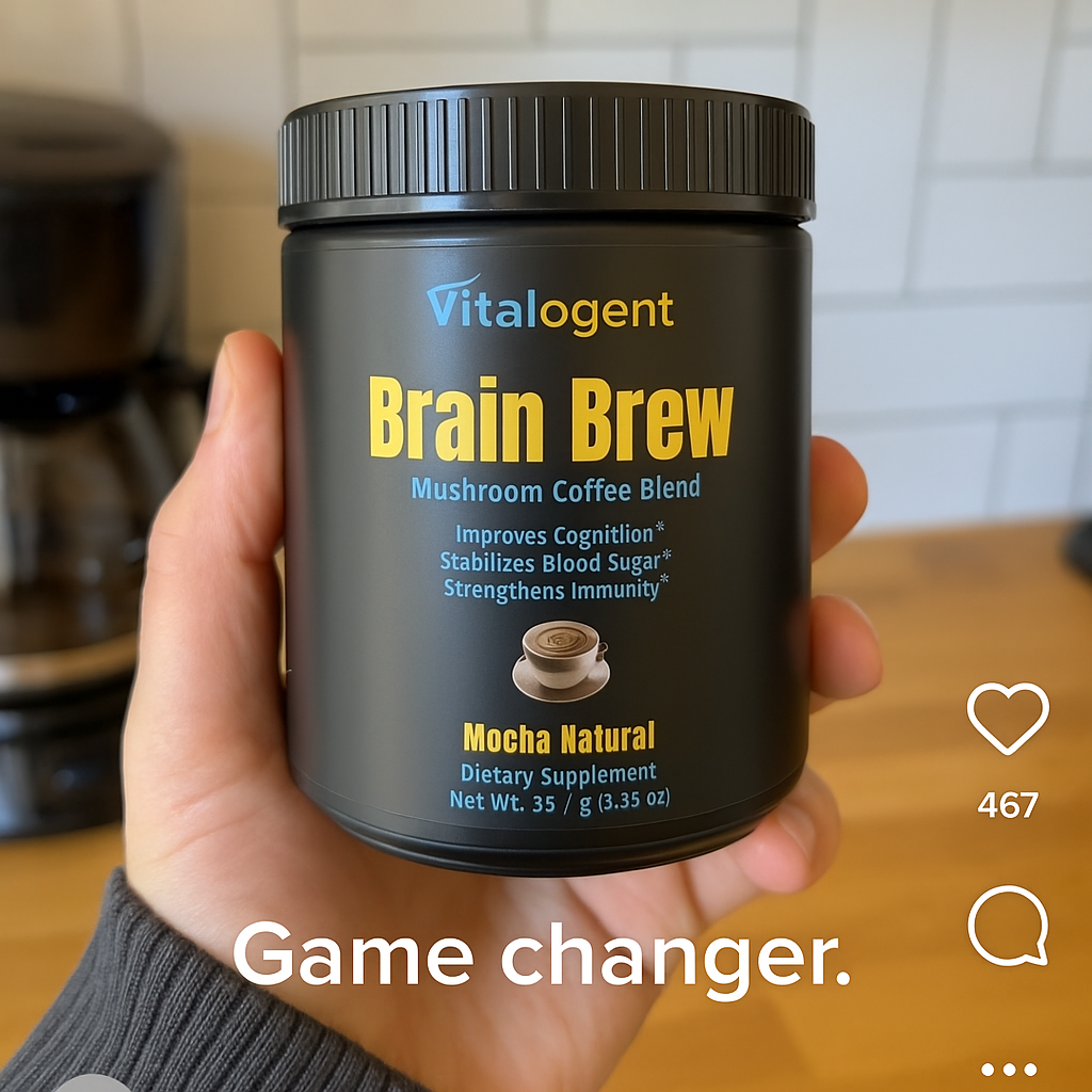 Vitalogent Brain Brew Mushroom Coffee Blend container